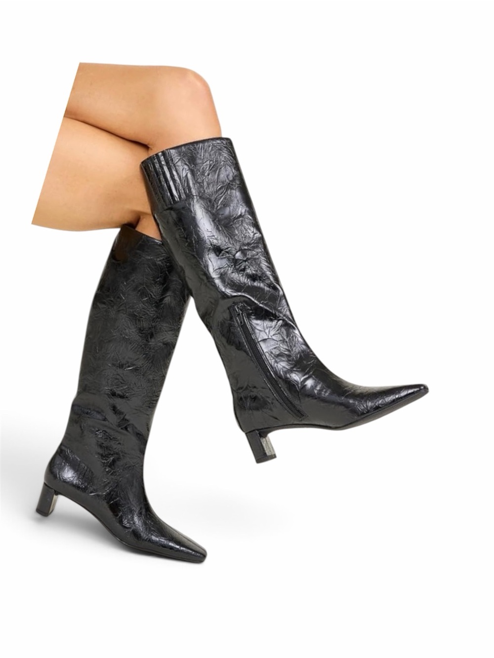 Katy Perry Boot Black Patent Leather Knee High Square Toe Heels Size 6.5